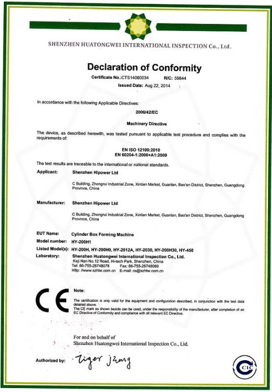 CE Certificates of Shenzhen Hipower Ltd